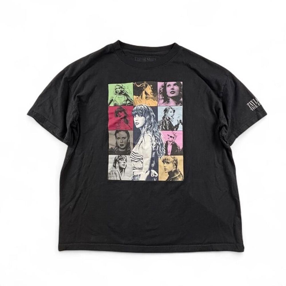 Taylor Swift The Eras Tour Black Graphic T-Shirt Women's Large Concert Tee
